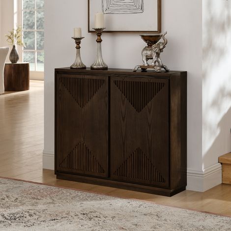 Buffet en forme de V de style moderne du milieu du siècle, avec espace de rangement, meuble d'appoint étroit pour salon, entrée, cuisine ou coin café, marron (1/4)