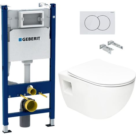 Swiss Aqua Technologies Pacchetto per toilette Bati-support Duofix + WC SAT senza flangia + sedile SoftClose + placca bianca (ProjectGeb3)