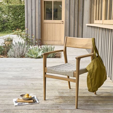 Fauteuil de jardin en teck massif et cordage beige
