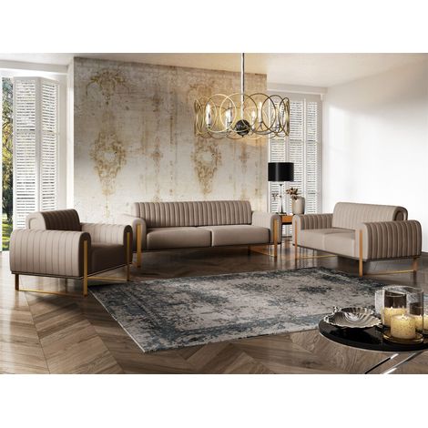 Sofaset Designersofas VALERIE 3-2-1 in Stoff Elisa Velvet Cappuccino (1/5)