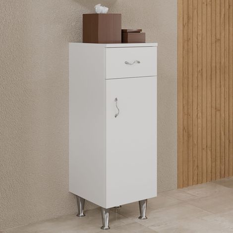 Mobiletto Per Bagno A Terra Con Anta E Cassetto Bianco Lucido  Easy