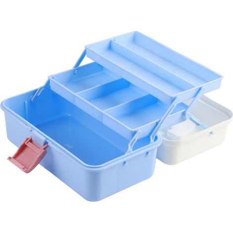 Große, dreilagige, verstärkte Aufbewahrungsbox für Schülerkunst, Kunststoff-Aufbewahrungsbox für Zuhause, Koffer 561, große Größe, Weiß/Blau (1/5)