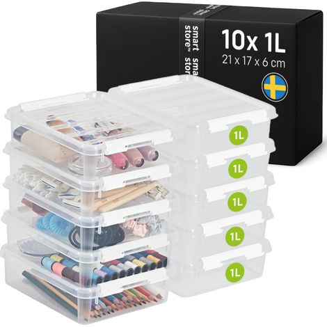 10x Boîte de Rangement Plastique avec Couvercle Classic 1L (21x17x6cm) Empilable et de Qualité Alimentaire Boîte Plastique avec Couvercle (1/5)