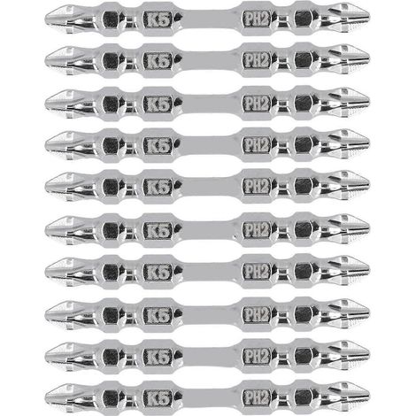 10 Stück Kreuzschlitzschraubendreher-Bits, stark magnetisch, rutschfest, 2-seitig, K5-Legierungsstahl, für Schlagbohrmaschinen