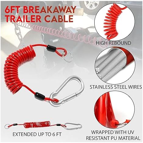 Câble de remorque démontable en fil d'acier enroulé avec bobine à ressort en acier inoxydable, s'étend jusqu'à 6 pieds, pour remorque de camping-car (lot de 2) (1/4)