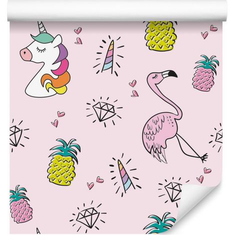 Carta da parati con unicorni e amici su sfondi colorati, 50x1000 cm (1/5)