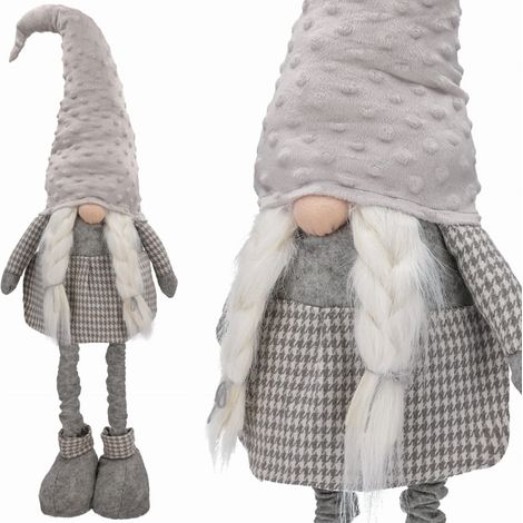 Lutin de Noël, nain, gnome, cadeau GRAND GRIS, 90 cm (1/4)