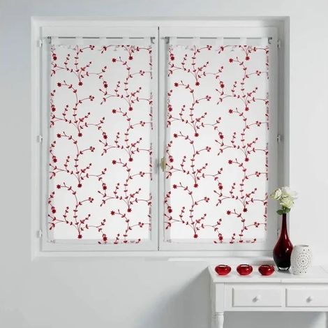 Douceur D'Intérieur – Paire de voilages 60x160cm en polyester – Double effet sablé – Broderie petites fleurs – Facile d'entretien (1/2)