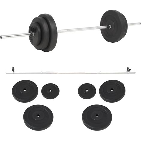 Ensemble d’haltères 30 kg avec plaques en ciment, barre d’acier noire et accessoires - PANGIVO (1/5)