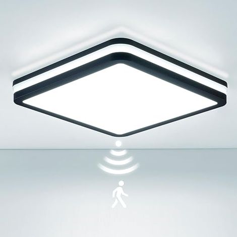 IP65 Waterproof LED Ceiling Light Motion Sensor 24W/30W 4500lm 150(Lm/W) Etanchard 3000K/4000K/6500K Bathroom Garage Stairs Hallway Balcony 26 x 26 cm Grey (1/2)