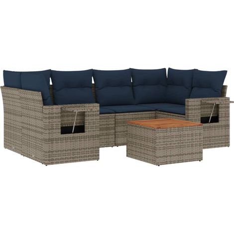 7-teiliges Gartensofa-Set mit Kissen, grau, Polyrattan vidaXL (1/5)
