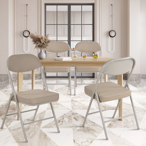 Silla plegable de acero color caqui con asiento acolchado, ligera, plegable, sin montaje,47×46×81.5cm (1/5)