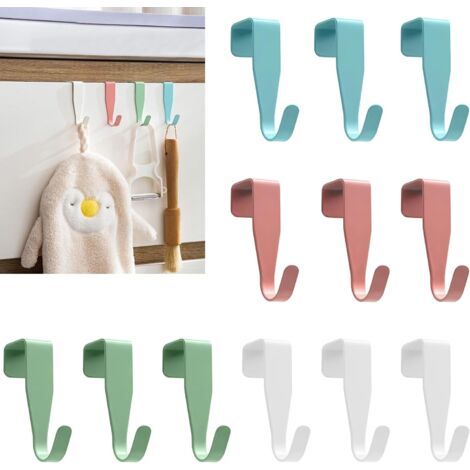 Crochets de Porte Coloré, 12pcs Crochet de Porte en Acier Inoxydable, Crochets pour Rebord de Porte Tiroir, Patère pour Porte Sans Perçage pour Cuisine Salle de Bains Chambre à Coucher