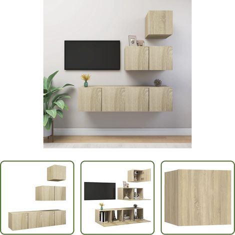 vidaXL Meuble TV bois -  Ensemble de meubles TV 4 pcs Chêne sonoma Bois d'ingénierie (1/5)