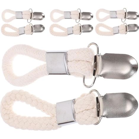 Lot de 8 Pinces à Serviettes en Fer avec Cordes en Coton Tressé Blanc, Porte-serviettes Facile à Suspendre, Cuisine et Salle de Bain (1/5)