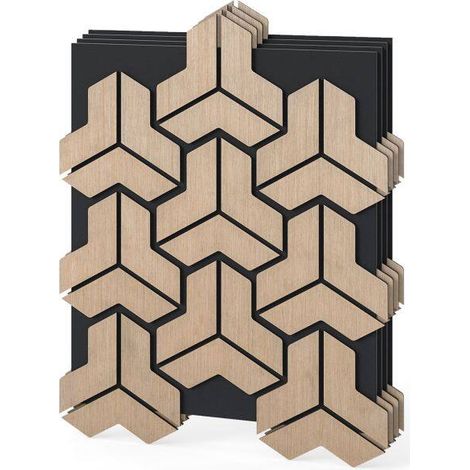 Lot de 4 panneaux acoustiques muraux avec 27 lattes de bois irrégulières. Panneaux insonorisants. (1/5)