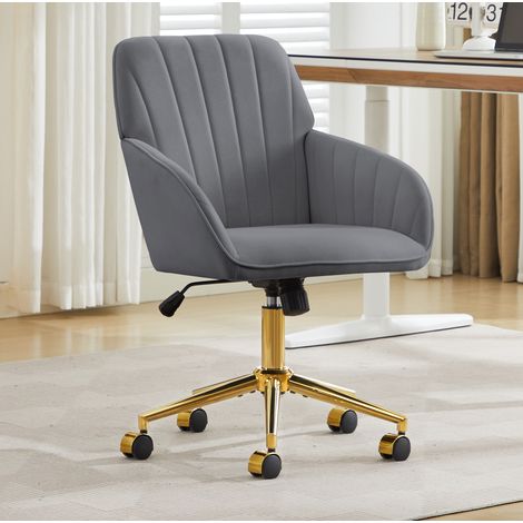 Sedia da ufficio girevole 59x59x81-90 cm grigia in velluto con altezza regolabile e schienale ergonomico (1/5)