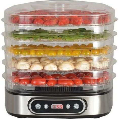 Kitchenchef – Déshydrateur fruits et légumes 5 plateaux 380W – Thermostat variable 35-70°C – Surface de séchage 3900 cm² – Inox brossé (1/5)