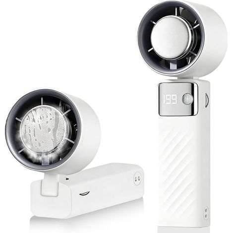 Mini-Ventilator, USB-aufladbar mit Akkuanzeige, 199 Turbo-Geschwindigkeitsstufen, 16 Stunden Akkulaufzeit, leicht und leise – ideal für unterwegs – Weiß (1/5)