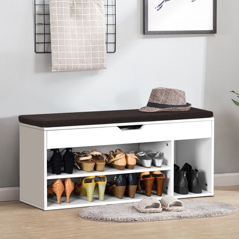 Shoe bench shoe chest of drawers shoe rack with seat cushion wood 104 x 48 x 30 cm white/natural white (1/5)