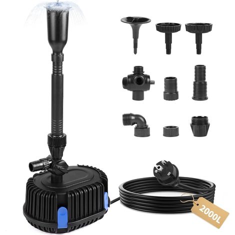 1 Pompe De Bassin, Débit 2000L/H, Hauteur 2M, Filtration Intégrée, Pour Étang, Jardin, Ruisseau (1/5)