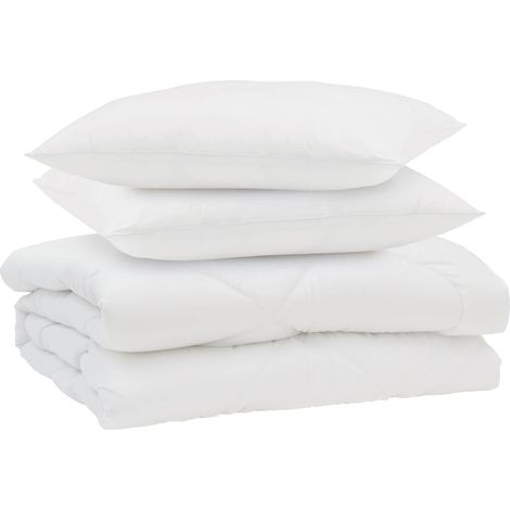 Duvet d'été simple avec oreiller 3 pcs Blanc Microfibre (1/5)