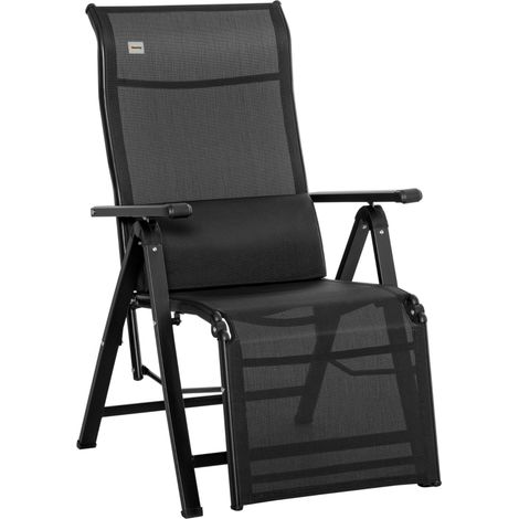 Chaise longue portable inclinable avec 9 positions, coussin confort, design noir idéal pour le jardin et la plage (1/5)