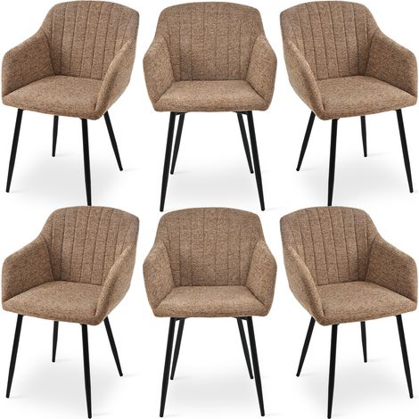 Dining chairs with armrests and lumbar support, sturdy metal frame, modern minimalistic design for living room, kitchen and bedroom - Set of 6 - Coffee-Chenille