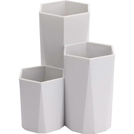 1 soporte para brochas de maquillaje, 3 compartimentos, plástico gris, para baño, oficina, tocador. (1/5)