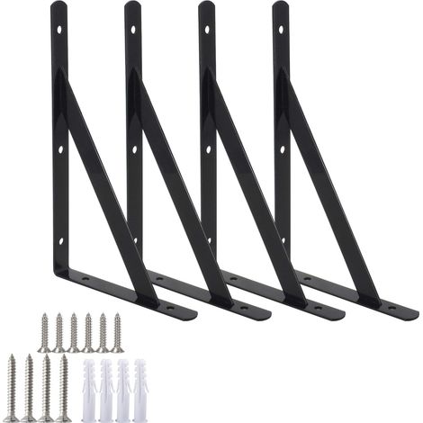 Heavy Duty Shelf Brackets Triangle Shelving Brackets Right Angle Wall Mounted Shelf Supporters Black 10 Inch Set of 4 (1/5)
