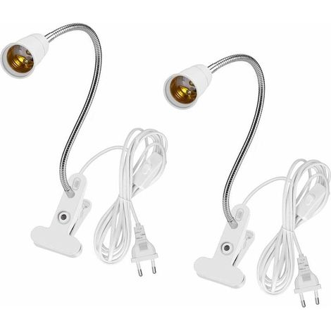 Lampe à douille E27, lot de 2, lampe de bureau à pince avec interrupteur, lampe flexible, lampe de chevet E27, lampe de table à pince, projecteur à pince, col de cygne orientable à 360°, sans ampoules (1/5)