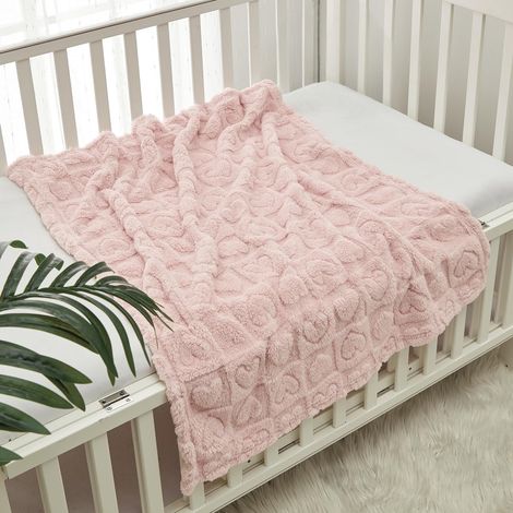 Couverture en Sherpa pour bébé Fille et garçon, agréable, Douce et Chaude, Cadeau de fête prénatale, 75 x 100 cm, Rose à Motif cœur (1/5)