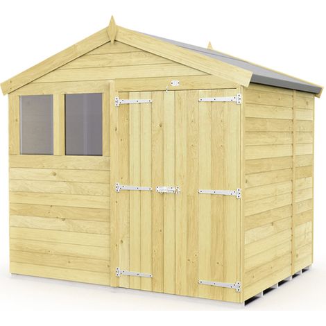 8 x 5 Feet Apex Shed - Double Door With Windows - Wood - L158 x W231 x H217 cm