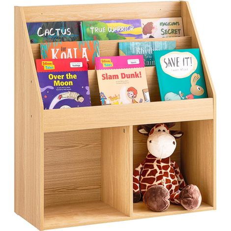 SoBuy Kinderregal mit 3 Ablagefächern und 2 offenen Fächern Zeitungsständer Aufbewahrungsregal Bücherregal für Kinder Natur BHT ca. 73x80x30cm KMB01-N
