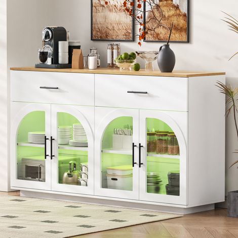 Credenza da cucina 147x40x86 cm in MDF bianco con LED e contenitore FloraGrace (1/5)