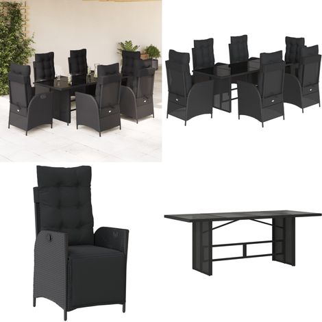 7-tlg. Garten-Essgruppe mit Kissen Schwarz Poly Rattan - Gartenstuhl - Gartentisch (1/5)