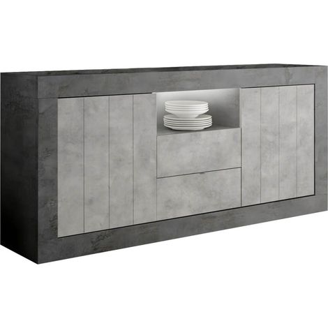 Buffet 2 portes 2 tiroirs et 1 niche gris aspect Cimento et Oxyde - PAOLINO (1/3)