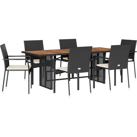 Maison Exclusive - 7-tlg. Garten-Essgruppe mit Kissen Schwarz Pol
