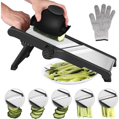 Tagliaverdure manuale professionale - Affettatrice mandolina da cucina con protezione per le mani, crea fette spesse da 1 a 9 mm, acciaio inossidabile regolabile (1/5)