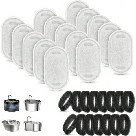 Lot de 15 filtres pour fontaines à eau pour animaux de compagnie - Remplacement pour fontaines pour chats et chiens, acier inoxydable 108oz/3,2L et 67oz/2L, approvisionnement pour 7 mois (1/5)