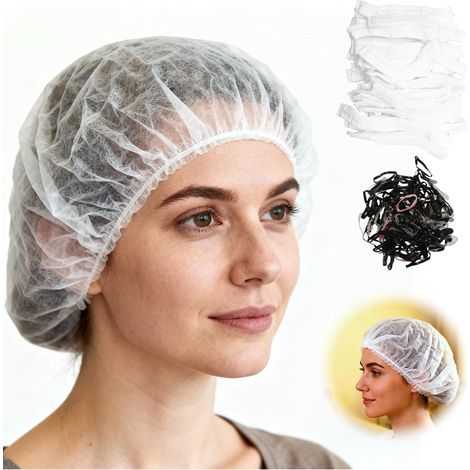Haarnetze – 100 Stück – Vliesstoff – Staubdicht – Küche/Lebensmittellabor – 48 cm, Weiß (1/5)