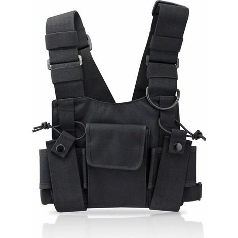 Radio Talkie walkie Poche de Poitrine, Sacs Harnais Sacs à Dos en Nylon Pack Holster Radios bidirectionnelles Carry Case Holder Bandoulière Réglable pour Police, Atelier de Production, (1/5)