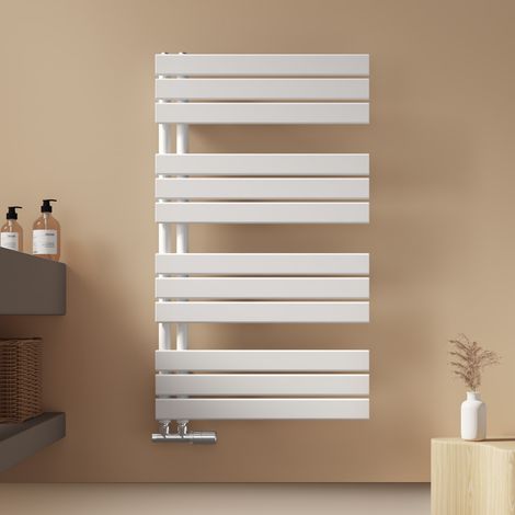EMKE Badheizkörper Flach 1041x600 mm Weiß, Handtuchwärmer für Badezimmer Handtuchtrockner, Panel Handtuchhalter Seitenanschluss für Wasser 639W