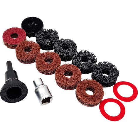 Lot de 14 meuleuses de moyeu de roue pour nettoyage des goujons et boulons d'écrou de roue, disque abrasif, tissu en nylon, embout de ponçage pour visseuse sans fil, perceuse, tampons de (1/5)