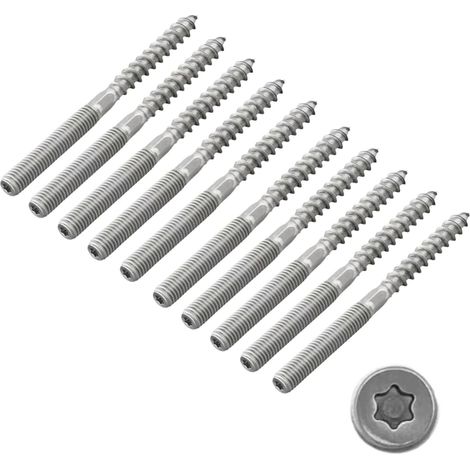Lot de 10 vis à double filetage M10 x 200 mm - Vis à bois à six pans creux - En acier au carbone - Pour le montage de meubles et de produits en bois (1/5)