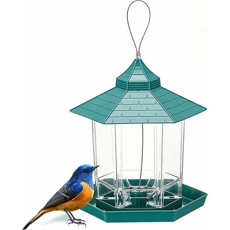 Mangeoire à Oiseaux,Mangeoire pour Oiseaux Sauvages Mangeoire à Oiseaux Suspendue Grande Capacité Hexagonale Jardin Mangeoire Oiseaux Exterieur étanche Distributeur graines Oiseaux (Vert) (1/5)
