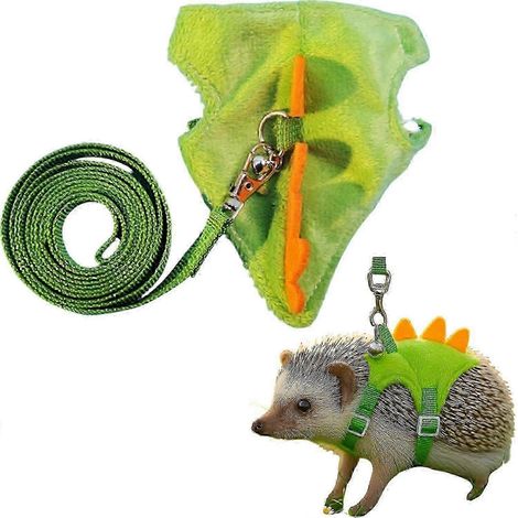 Harnais et laisse réglables pour hérisson (vert) avec clochette de sécurité, harnais et laisse en forme de dinosaure pour l'entraînement et le jeu, vêtements pour hamster, furet, cochon d'Inde et hams (1/5)