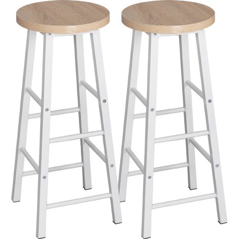 Woltu – Lot de 2 tabourets de bar en métal – Hauteur d'assise 71 cm – Siège en MDF chêne clair – Coins arrondis ergonomiques