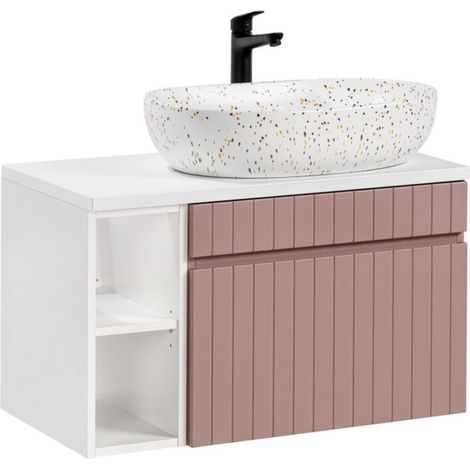 Set ICON: mobile sottolavabo 80cm con nicchie visibili + piano per lavabo + lavabo da appoggio marmorizzato