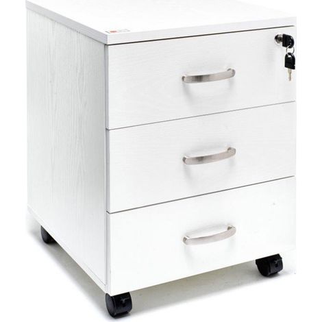 Marvin Cassettiera Ufficio In Legno Chiave Sicurezza Con Ruote Per Scrivania Tavolo 3 Cassetti Ripiani Bianco (1/2)